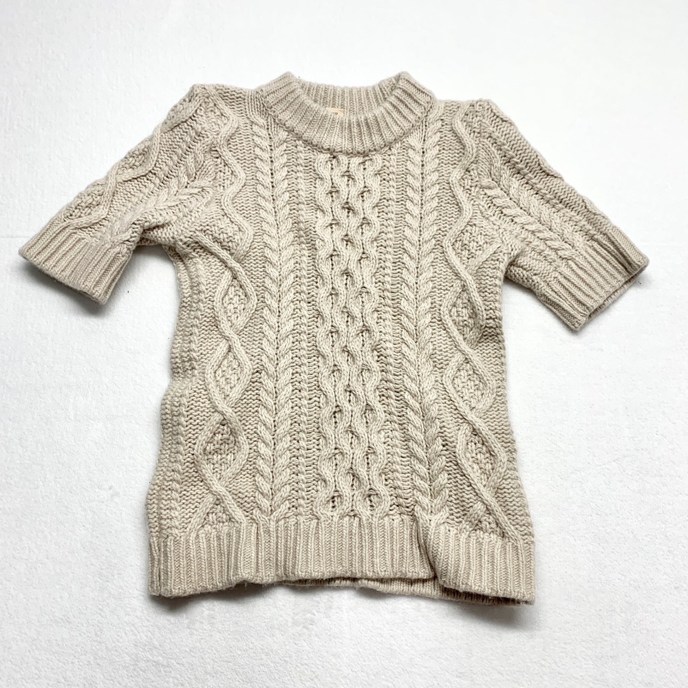 H&M Cable Knit Short Sleeve Sweater Womens Size S Beige Merino Wool Alpaca Blend